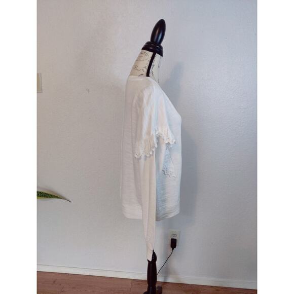 Crown & Ivy White Oversized Sweatshirt 100% Cotton Ruffle Eyelet Top Size M - Picture 7 of 11